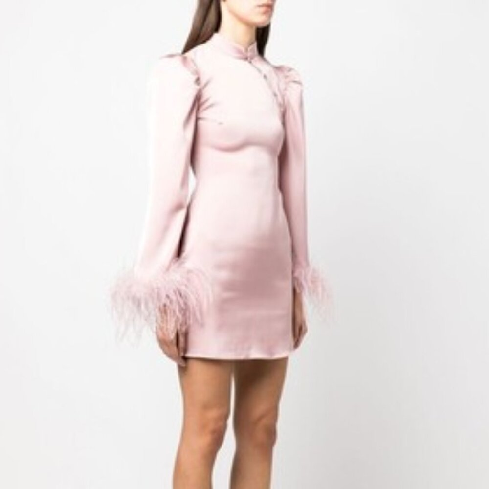De La Vali Limousine feather-trim dress Pink satin size us 10